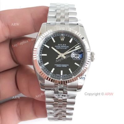V2 Rolex Datejust 36 Black Face Noctilucent Marker Watch SWISS 3135 MOVEMENT